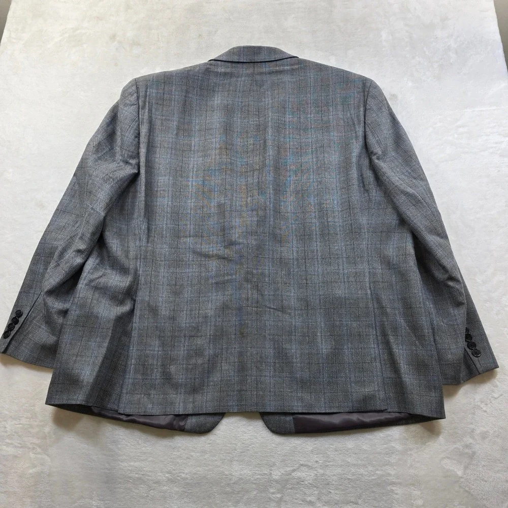 LRL Ralph Lauren Blazer Mens 52R 54R Grey Blue Plaid‎ Wool Blend Sport Coat